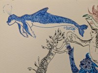 Blue and sparkly gold dolphin like mer.