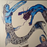 Blue mermaid stretching